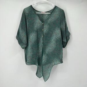 Vivace L Animal Print Green Semi Sheer Cropped Tie Blouse Boho Festival Fairy
